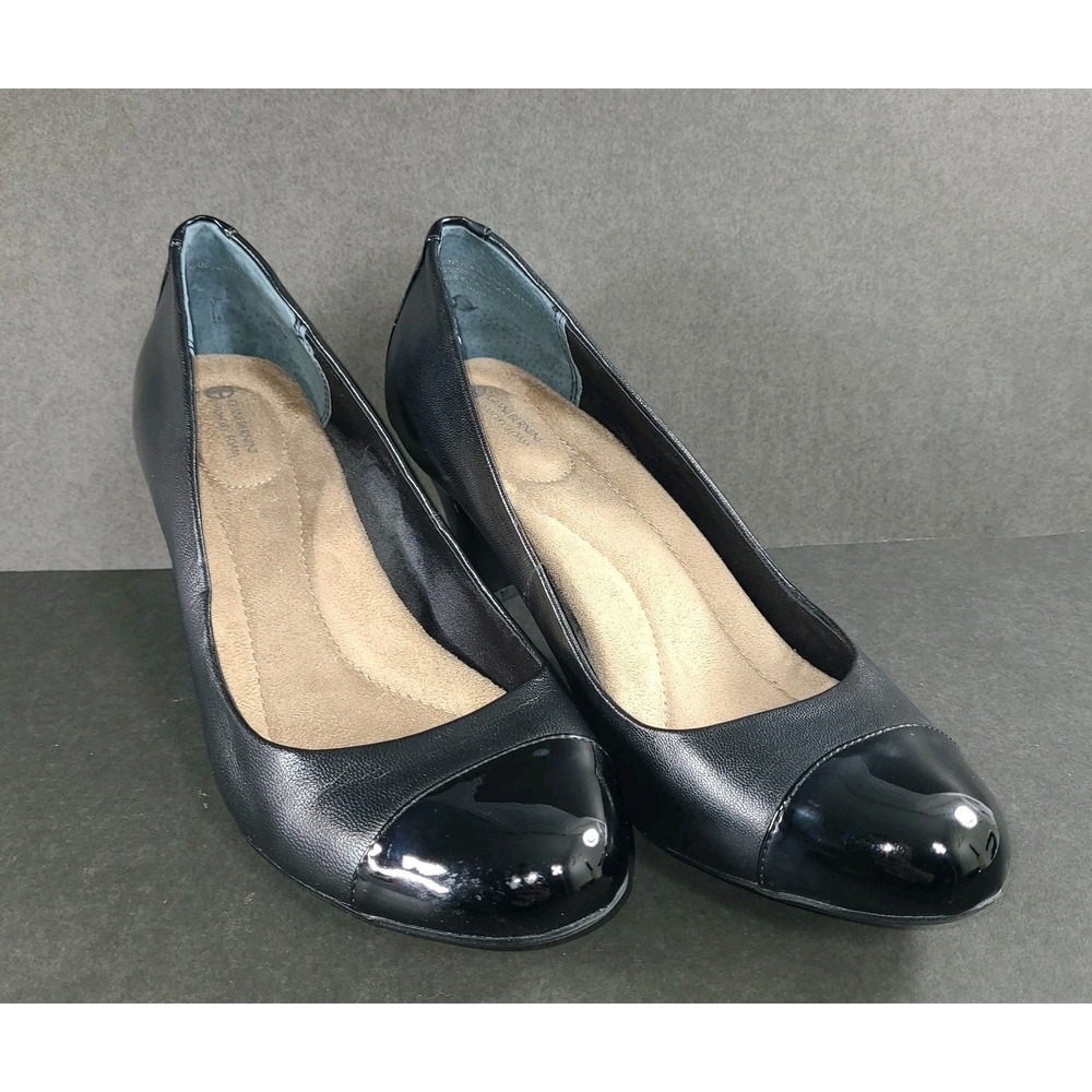 Giani Bernini Women's Black Leather Cap Toe Pumps Memory Foam Size 8M EUC